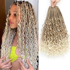 PRICES MAY VARY. Material: Our goddess box braids crochet hair are 100% handmade crochet braids and it used the high quality synthetic braiding hair fiber. Size&Color：We offer boho crochet braids in several sizes and colors to choose from，For example: 10 inch, 12 inch, 14 inch, 1B#, T27#, T30#,TBug#, 27/613#, T30/27# and other popular cute sizes and colors. Package：9Packs/Lot crochet box braids enough hair to completely cover a head!Also included 1 crochet needle and some rings Advantages：Goddess box braids crochet hair is a very nice crochet hair for Kids, Girls and Women,especially for the beginner.The braided curly crochet briads have the pre-looped hole is easy to install and when you want to change the style,it's also easy to remove,this will save much time and money for you ! Hair Fe Crochet Hair For Kids, Blonde Crochet Braids, Braids With Blonde, Boho Crochet Braids, Kids Crochet Hairstyles, Goddess Box Braids Crochet Hair, Braids With Curly Ends, Micro Braids Hairstyles, 53 Birthday