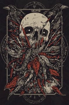 a poster with an image of a skull surrounded by dead hands