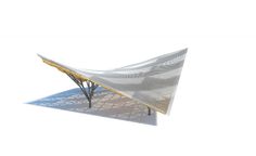 an artistic rendering of a triangular structure with white and yellow lines on the top, against a white background