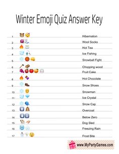 the winter emoj quiz answer key is shown in this graphic above it's image