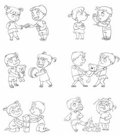 cartoon children playing and having fun with each other in black and white royaltyvectors