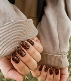 #nails #nailart #inspiration Minimal Short Almond Nails, Purple Tortoise Shell Nails, Fall Nails Animal Print, Tortoise Nails Short, Brown Theme Nails, Brown Snake Nails, Brown Nails 2024, Tortus Nail Designs, Nail Autumn 2024