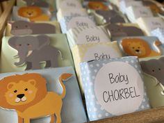 baby shower favors with lion and giraffe on them