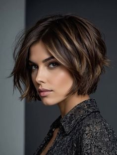 Dark Brunette Balayage, Balayage Ideas, Dark Brunette Hair, Short Dark Hair, Brunette Balayage, Dark Brunette, Choppy Bob Hairstyles, Subtle Highlights, Fresh Perspective