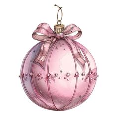 a pink ornament with a bow on it