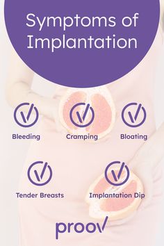 a pregnant woman holding grapefruits with the words symptoms of implantation