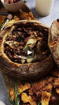 bread with nuts and other food items on a table