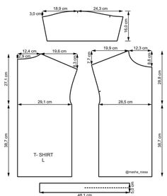 the front and back view of a women's blouse pattern, with measurements for it