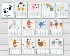 calendars with handprinted images on them for the month of november and december