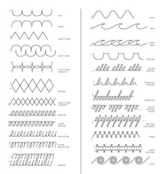 two different types of stitching patterns on white paper, one with black ink and the other with green thread