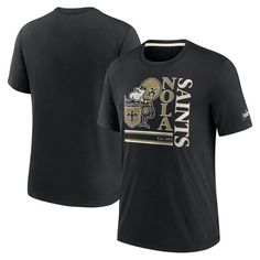 The Men's Nike Black New Orleans Saints Wordmark Logo Tri-Blend T-Shirt is a must-have for any devoted New Orleans Saints fan. Its distressed screen print graphics and comfortable tri-blend material make it perfect for game day or everyday wear. Show your support for the Saints and represent your team with pride. Nike Mens Clothing, Saints Gear, Black New Orleans, Nike Crew Neck, Wordmark Logo, Word Mark Logo, Look Short, Nike Tshirt, New Orleans Saints