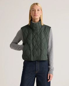 Featherless Quilted Puffer Vest Puff Vest Outfit, Puffer Vest Outfits For Women, Long Puffer Vest, Trendy Vest, Quilted Puffer Vest, Womens Puffer Vest, Winter Vest, Long Puffer, Quarter Zip Sweater