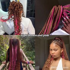 Color Combo Braids, Peekaboo Hair Color Braids, Braid Combos, December Braids, Hairstyles Holiday, Different Types Of Braids, Braids Color