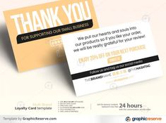 two business cards with the words thank you for supporting our small business on them,