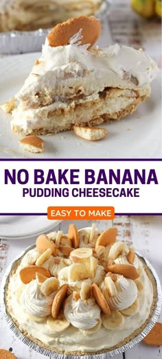 no bake banana pudding cheesecake with text overlay