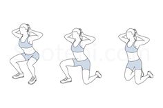 a woman is running in three different positions, and the other half has her hands behind her head