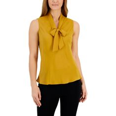 in stock Elegant Yellow Sleeveless Blouse, Elegant Sleeveless Yellow Blouse, Tie Neck Tops, Sleeveless Tops, Womens Clothing Stores, Petite Size, Clothing Store, Neck Tie, Sleeveless Top