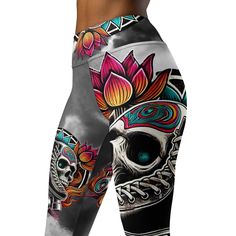 These Halloween Roller Skate Leggings are a stylish, durable, and creepy. Thanks to the raised waistband and a four-way stretch, these Roller Skate Leggings will withstand even the most demanding skate sessions in October style. VISIT SKATE LOOKS FOR MORE: https://www.skatelooks.etsy.com *A great gift for yourself or your Skate Fam. Please check the included measurement chart to ensure the right fit. Why Choose Skate Looks Women's Roller Skating Leggings? Dynamic, Flexible, Athletic Leggings: Soft, stretchy, peach skin fabric that moves with you. Eco-Conscious Sportswear for Women: Printed with non-toxic inks for a safer, greener choice. Standout Roller Skate Fashion: Be the center of attention with our eye-catching designs. * 82% polyester, 18% spandex * Four-way stretch, which means fabr Halloween Punk Style Fitted Leggings, Halloween Streetwear Leggings, Halloween Stretch Skull Print Leggings, Black Skull Print Leggings For Halloween, Fitted Skull Print Leggings For Halloween, Halloween Skull Print Black Leggings, Roller Skate Fashion, Skating Leggings, Roller Skates Fashion