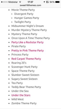 the party list is displayed in pink and black, along with other things to do