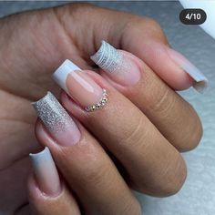 Nails Designs Ombre, Silver Sparkly Nails, Glitter Wedding Nails, Art Nails Design, J Nails, Classy Looks, Bridal Nails Designs, Brown Acrylic Nails, Nail Designs Ideas