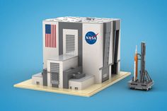 a lego model of the space station with an american flag on it's side