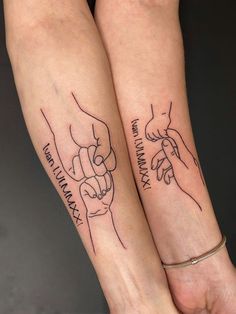 two hands holding each other with words on their wrist tattoo designs for women and men