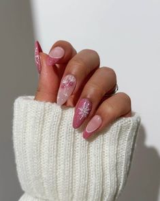 31 Classy Christmas Nails - Ak Pal Kitchen Christmas Gel X Nail Designs Almond, Cute Christmas Nails Acrylic Almond, Pink Almond Nails Christmas, Christmas Nail Ideas Acrylic Almond, Christmas Pink Nails Almond, Pink Holiday Nails Almond, Almond Nails Designs Holiday, Almond Pink Christmas Nails, Winter Christmas Nails Almond