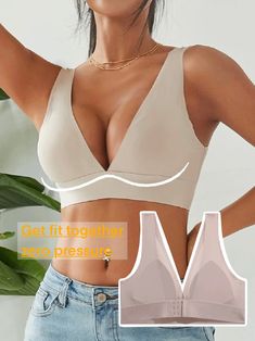 Seamless Push Up Wireless Sports Bralette Bras Beige Low Cut Top, Comfortable Style, Bra Types, Everyday Bra, Deep Neckline, Womens Bras, And Dresses, Comfortable Fashion, Low Cut