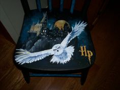 a harry potter chair with an owl painted on it