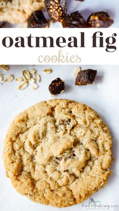 an oatmeal fig cookie with raisins and nuts on the side