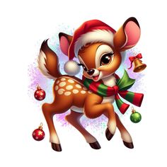 a cartoon deer with christmas decorations around it's neck