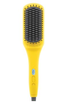 A heated straightening brush with the heat of a flat iron with the structure of a paddle brush to create a smooth, frizz-free look in one step. The Brush Crush quickly helps you achieve smooth, straight hair in one easy step with the heat of a flat iron and the structure of a paddle brush. It's designed with ionic technology, which seals the cuticle for less frizz and tons of shine while styling. Digital temperature control allows for custom styling. Color: yellow. Heats up to 450F/230C. 60-minu Perfect Blowout, Paddle Brush, Frizz Free Hair, Straighten Iron, Hair Brush Straightener, Straightening Brush, How To Style Bangs, Hot Tools, Hair Detangler