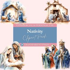 nativity clipart pack for 24 transparent pngs - commercial and personal use