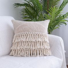 Tufted Throw Pillow Moroccan Fringed Waist Pillow Case - Casatrail.com Lace Bed Skirt, Plaid Blankets, Lace Bedding, Cream Pillows, Custom Made Curtains, Boho Throw Pillows, How To Make Curtains, Weaving Process, Decorative Cushion Covers