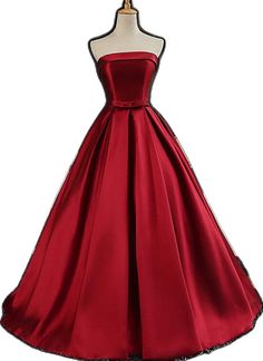 Satin Scoop Floor Length Ball Prom Dress Outfits For Women Red Ball Gown For Wedding, Red Satin Dress For Banquet, Elegant Red Strapless Ball Gown, Red Fitted Satin Ball Gown, Red Full Length Maxi Dress For Banquet, Red Maxi Dress For Banquets, Red Carpet Ball Gown Evening Dress, Red Satin Gown For Banquet, Red Satin Gown For Banquets