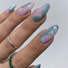 Green And Purple Nail Designs, Purple And Teal Nails, Little Mermaid Nails, Aqua Nails, Purple Nail, Mermaid Nails, Girls Nails, Fabulous Nails, Dream Nails