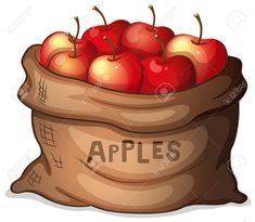 a bag full of red apples on a white background