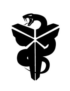 the snake logo is shown in black and white