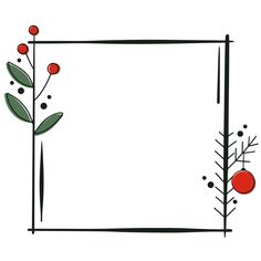 a square frame with plants and berries on it