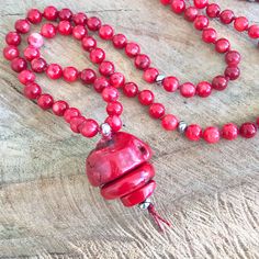 Red coral boho 108 mala beads necklace men yoga meditation prayer necklace red beaded necklace artisan woman men mala gift idea This handmade knotted necklace is made with genuine coral beads size 6 mm, silver metal elements.  This mala necklace is approximatively 17 inches, each side ( held out sides together) with pendant 19,5 inches. Red boho yoga jewelry. The red color this is the color of passion love.  A unique combination of colors in a unique jewel designed and handmade by myself.  You a Red Beaded Necklace, Men Yoga, Boho Yoga, Mala Bead Necklace, Meditation Prayer, 108 Mala Beads, Necklace Men, Red Boho, Necklace Red