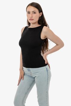 A simple everyday top made from our soft baby rib. This style has a sleeveless silhouette with an elegant boat neckline perfect for layering from day to night. Pair with tailored jeans for a polished, coy look or pair with our mini skirts for dressier occasions. Runs true to size. Size down if you prefer a more fitted Sleek Fitted Tops For Everyday, Sleek Stretch Tops For Everyday, Chic Solid Color Crew Neck Tank Top, Sleek Everyday Solid Color Tops, Sleek Solid Color Everyday Tops, Sleek Solid Color Tops For Everyday, Sleek Solid Color Tops For Everyday Wear, Sleek Crew Neck Summer Tops, Sleek Crew Neck Tops For Summer