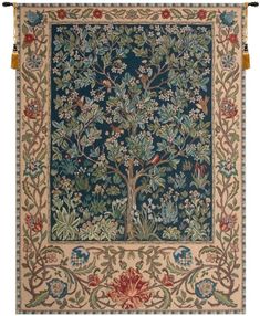 the tree of life tapestry with birds and flowers