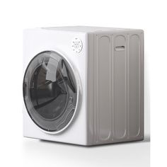 the front view of a washing machine on a white background with no people around it