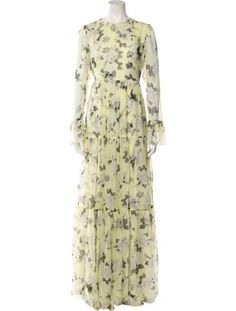 Erdem Silk Evening GownYellowFloral PrintPleated & Ruffle AccentsLong Sleeve with Crew NeckConcealed Zip Closure at BackDesigner Fit: Dresses by Erdem typically fit true to size. Yellow Floral Print Maxi Dress For Wedding, Yellow Silk Maxi Dress For Wedding, Yellow Maxi Dress With Ruffles For Wedding, Yellow Wedding Maxi Dress With Ruffles, Yellow Silk Dress With Ruffles, Yellow Silk Wedding Maxi Dress, Erdem Home, Erdem Pre Fall 2023, Erdem Spring 2024