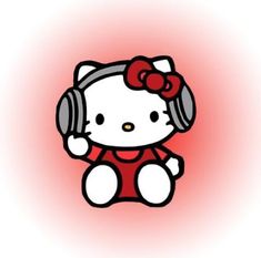 a hello kitty with headphones sitting down