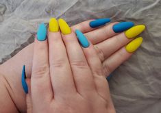 Yellow Long Acrylic Nails, Long Acrylic, Long Acrylic Nails, Blue And Yellow, Summer Time, Acrylic Nails, Nails, Yellow, Blue