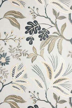 an image of a wallpaper with leaves and flowers on it