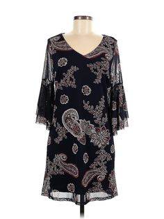 Allison Brittney Casual Dress Size: Medium Black Dresses - used. 95% POLYESTER, 5% SPANDEX, V-Neck, Paisley, Short, 3/4 Sleeve | Allison Brittney Casual Dress: Black Paisley Dresses - Used - Size Medium Petite Paisley Dresses, Casual Dress Black, Black Casual Dress, Paisley Dress, Black Dresses Casual, Black Dresses, Black Casual, Casual Dresses For Women, Dress Black