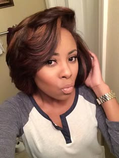 Dang do I cut and color decisions decisions Highlights Bob, Short Hairstyles For Black Women, Bob Black, Best Short Hairstyles, Copper Highlights, Color Highlights, Women's Hairstyles, Cute Hairstyles For Short Hair