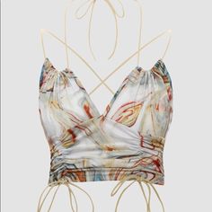 Retro Oil Painting Pattern White Strappy Tops For Vacation, White Strappy Vacation Tops, Chic White Strappy Tops, Glitter Clouds, Ditsy Floral Blouse, Satin Bralette, Cold Shoulder Crop Top, Strapless Shirt, Cutout Crop Top